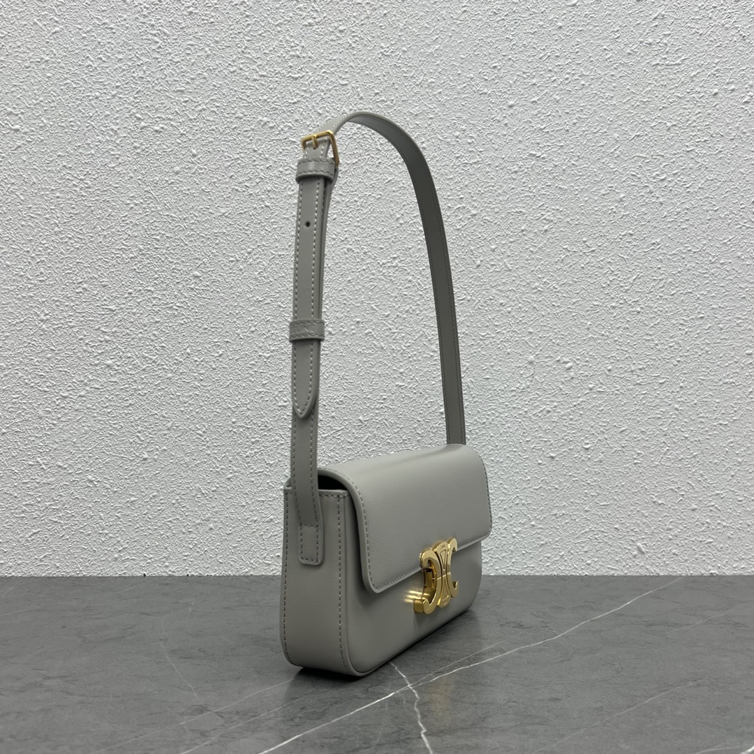 Celine Shoulder Bag Claude In Shiny Calfskin Light Grey/Gold 194143